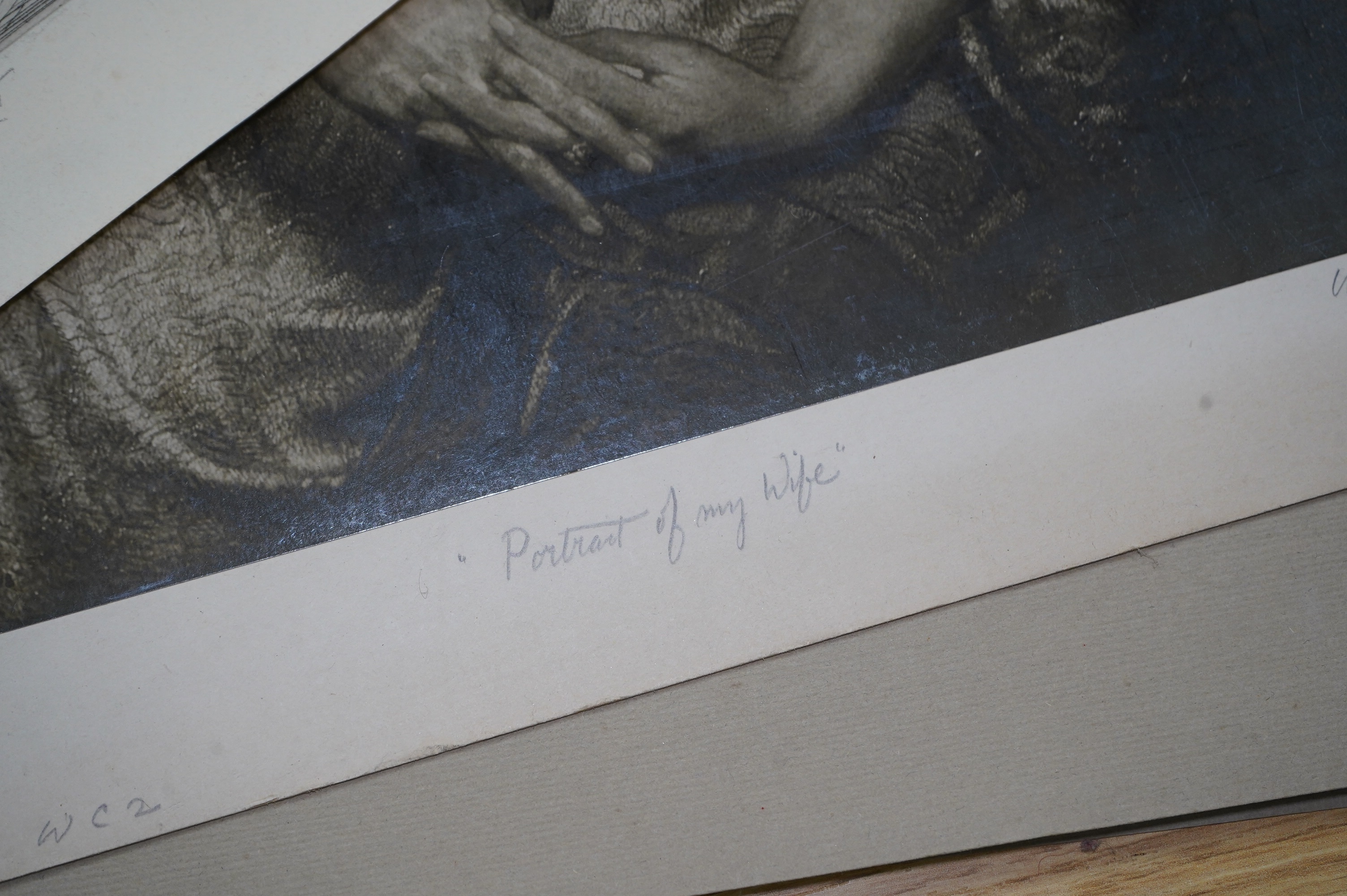 William Shackleton (1872–1933), collection of black and white photographic prints, archive photos and two etchings (Beamsley) including 'Portrait of my wife', some signed and inscribed in pencil, largest 40 x 34cm. Condi